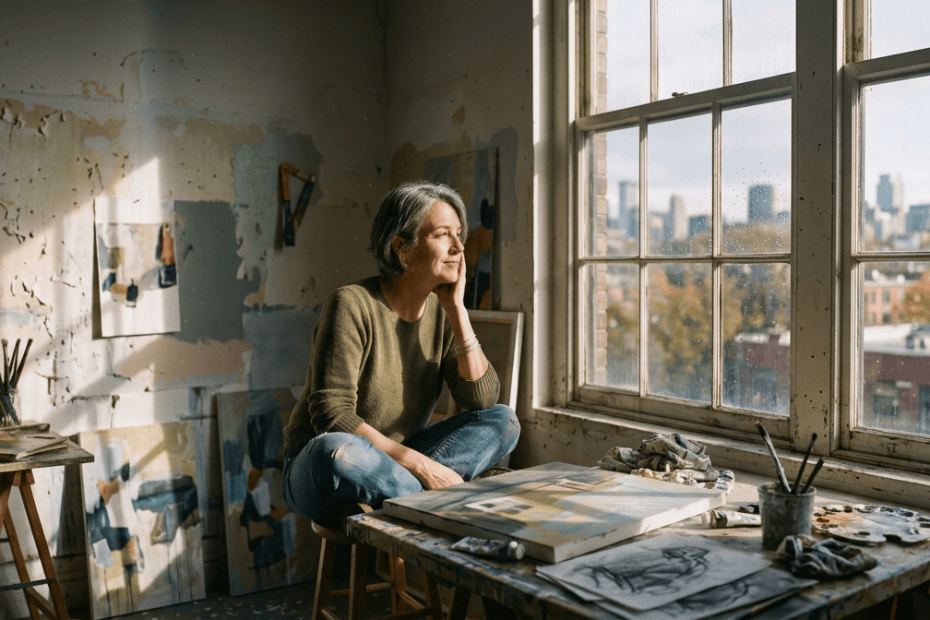 reflecting quietly while learning the difference between discernment vs fear during midlife reinvention
